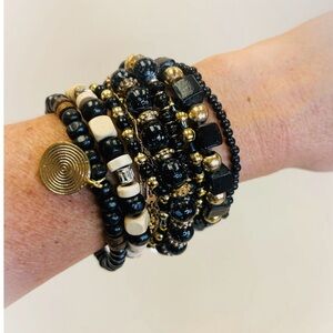 Black and Gold Beaded Bracelet Set